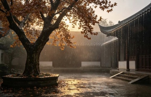 现代诗《秋窗听雨·落叶知秋》